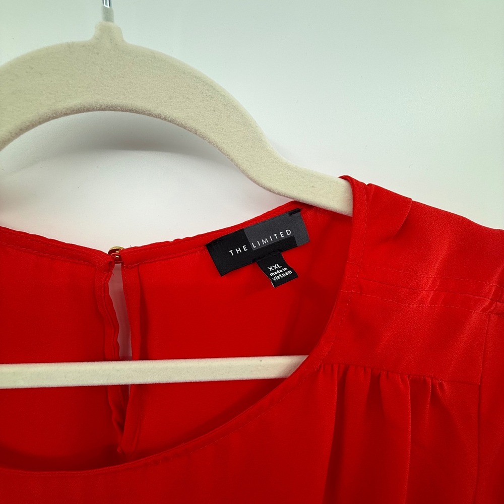 The Limited Red Blouse Size XXL Sheer Sleeve Work Top Career Holiday Blouse - Picture 3 of 6